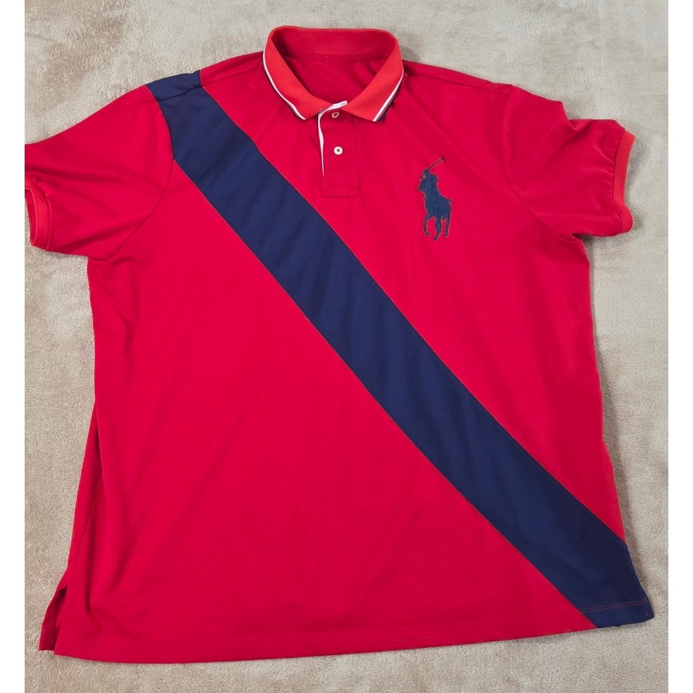 Vintage Polo Ralph‎ Lauren Big Pony Shirt Men Size 2XL Red Short Sleeve EUC